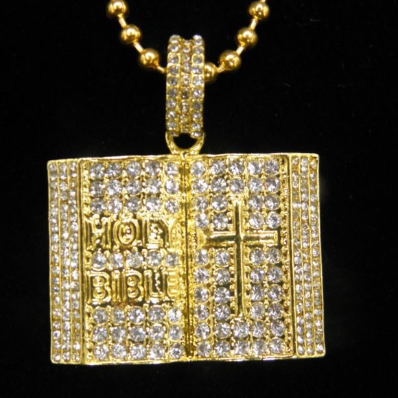 18k Gold plated CZ Cross Bible Pendant - Picture 2 of 7